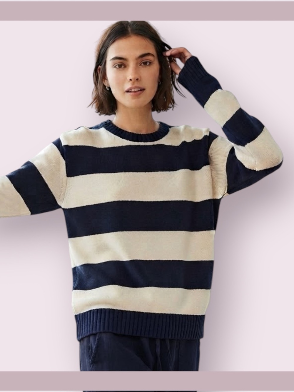Brandy Melville Navy & White Striped Thick Knit Sweater